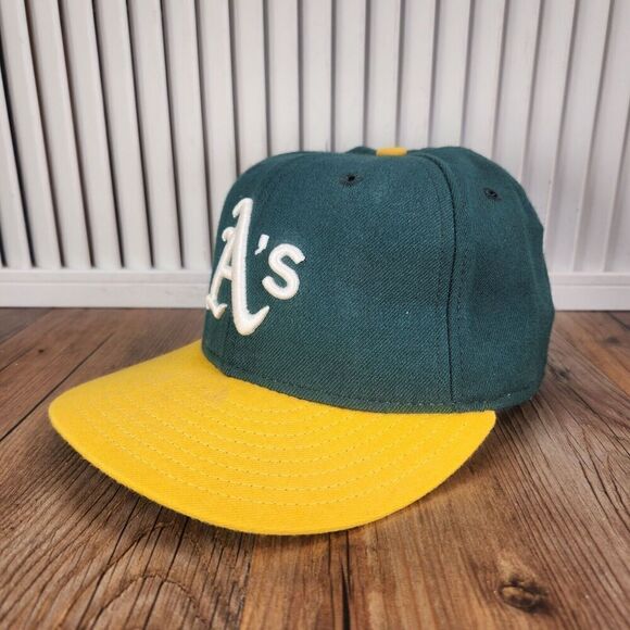 VTG New Era Oakland A's Athletics Hat Cap Fitted 7 1/8 Green Yellow MLB 59fifty